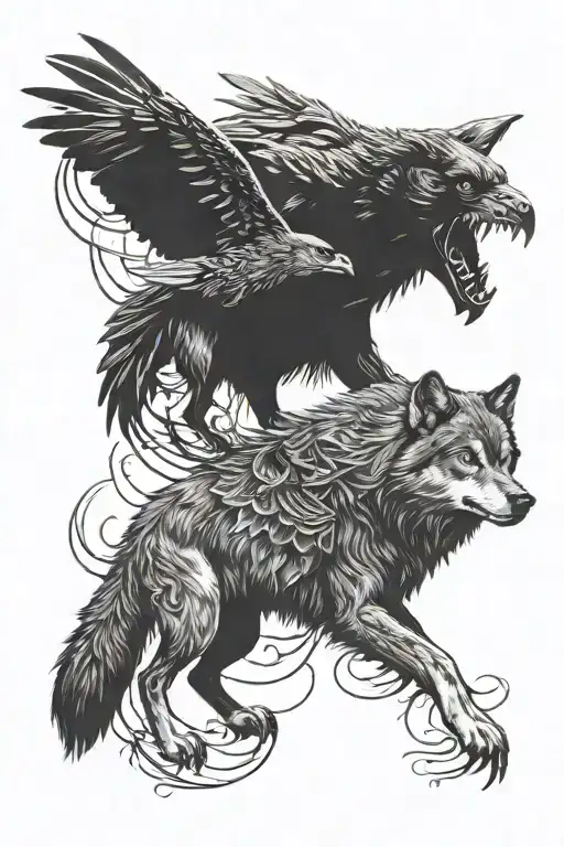 WOLF AND RAVEN tattoo design idea