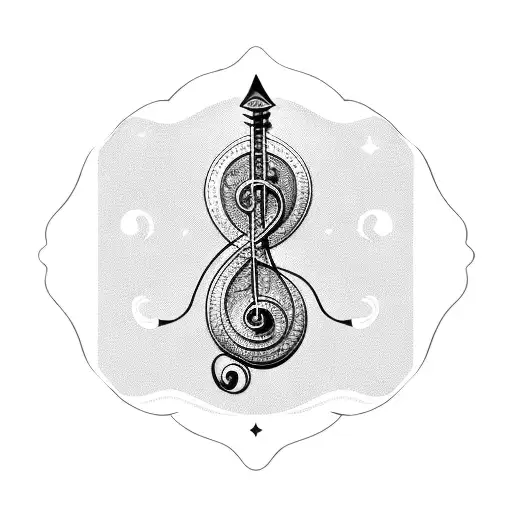 big bass-clef, the boys from dreamworks animations sits at the bottom bow like it is the moon from the dreamworks logo tattoo design idea