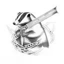 A sword intertwined with a British badger tattoo design idea