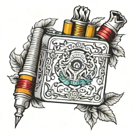 cigarett box with spark plugs instead of cigarettes tattoo design idea
