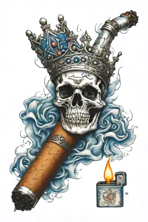 L&M Blue Kings ciggaretts with a lighter inisde the pack tattoo design idea