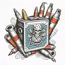 cigarett box with spark plugs instead of cigarettes tattoo design idea