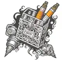 cigarett box with spark plugs instead of cigarettes tattoo design idea