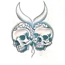2 skulls on top each other in line tattoo design idea