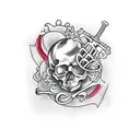 2 skulls on top each other in line tattoo design idea