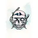 2 skulls on top each other in line tattoo design idea