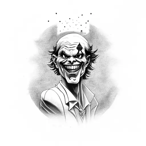 A black-grey tattoo of a joker holding a Bible, symbolizing the balance between humor and spirituality tattoo design idea