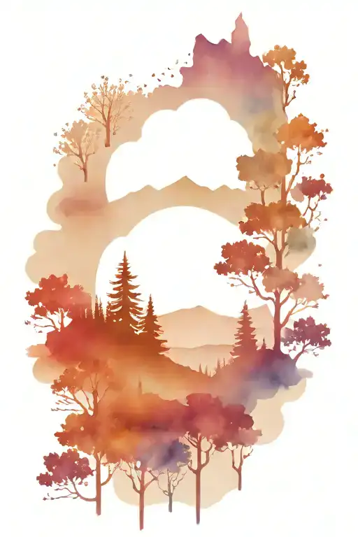 ocean and mountains filled with trees tattoo design idea