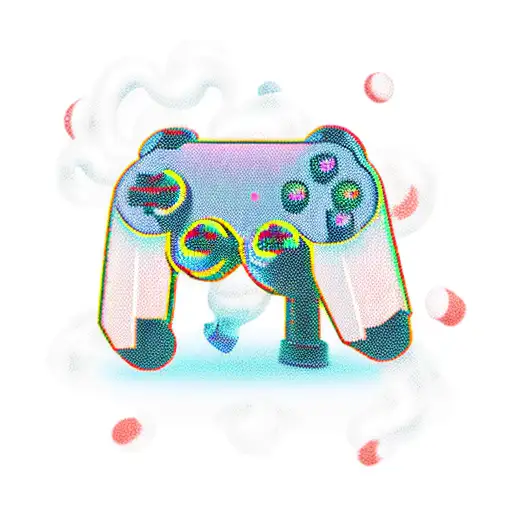 A video game controller morphing into a pack of energetic dogs tattoo design idea