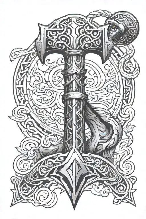 thor hammer norse tattoo design idea