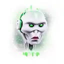 green alien face, flat lips, facing, cybernetic style tattoo design idea