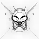 green alien face, flat lips, facing, cybernetic style tattoo design idea