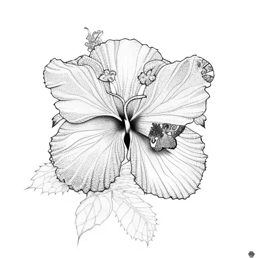 Hibiscus with puzzle butterfly  tattoo design idea