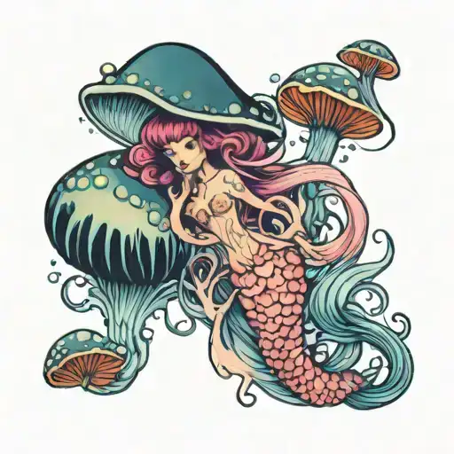 mushroom jelly fish mermaid tattoo design idea