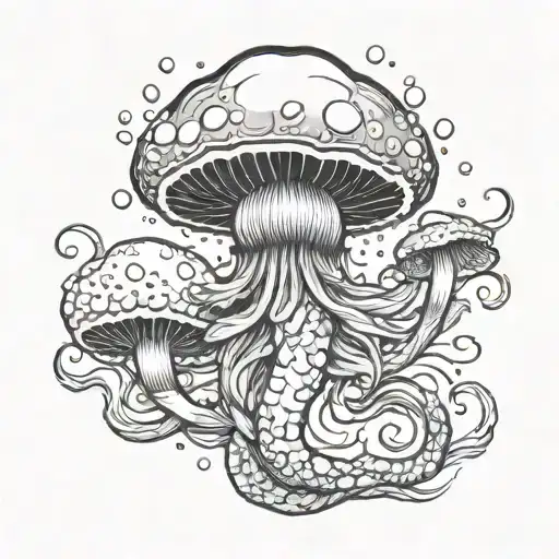 mushroom jelly fish mermaid tattoo design idea