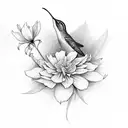 humming bird with flowers tattoo design idea