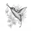 humming bird with flowers tattoo design idea