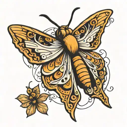 moth, goofy, comic, thick lines tattoo design idea