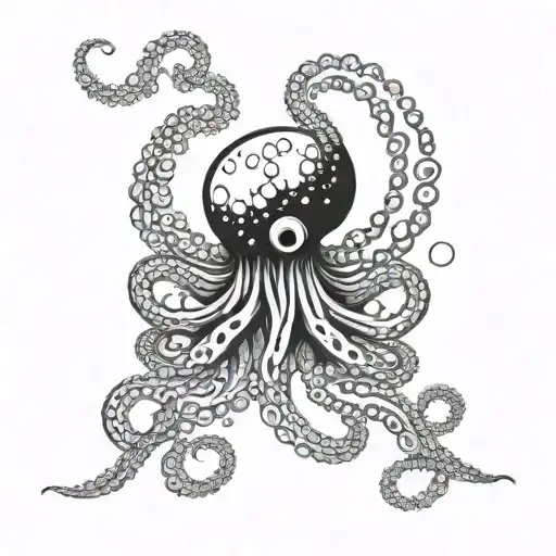 A cosmic octopus intertwining with a spiral galaxy, symbolizing the vastness of the universe and the mysteries of the deep sea tattoo design idea