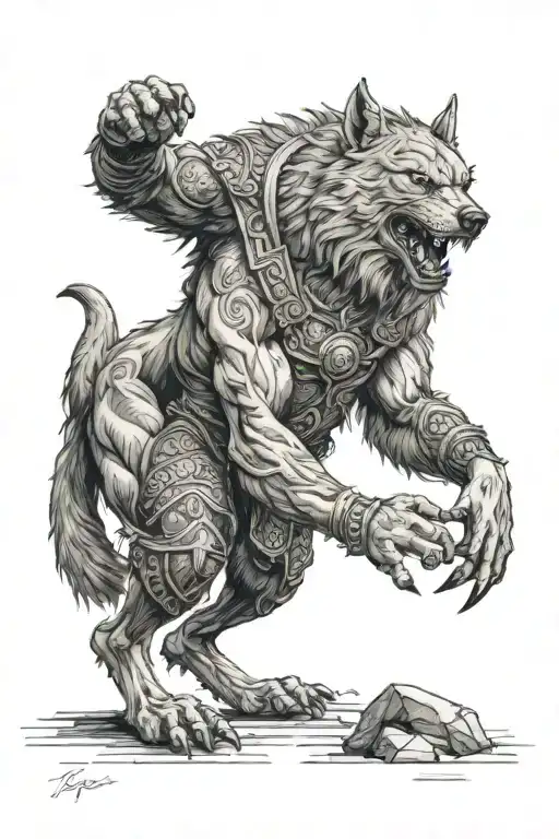 the scene from norse mythlogy when fenrir gets bound and Tyr loses his hand tattoo design idea