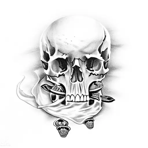 casket with skulls tattoo design idea