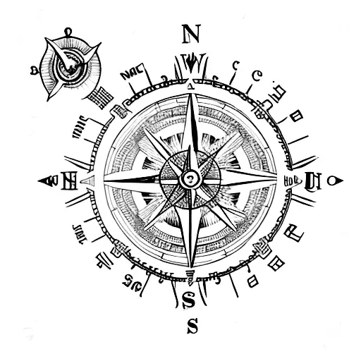 Create a portrait of a strong and determined figure holding a compass, symbolizing being the master of one's fate tattoo design idea