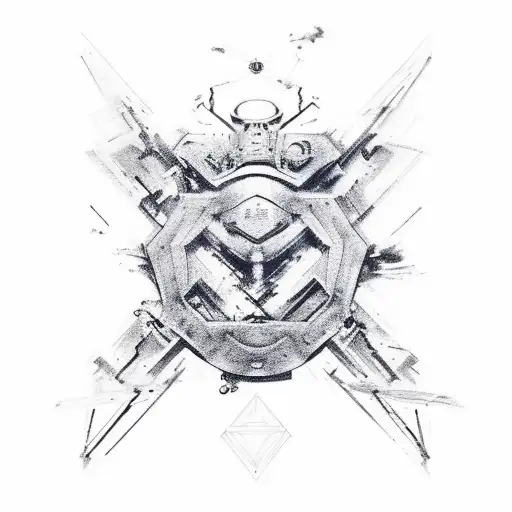 An abstract representation of the concept of resilience and strength inspired by 'Invictus' and technology tattoo design idea