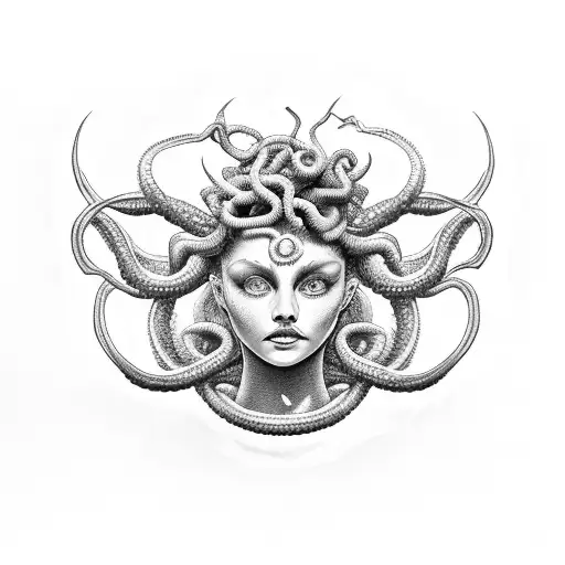Medusa and Atena engaged in a fierce battle tattoo design idea