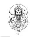 A doctor's symbol intertwined with Poseidon's trident tattoo design idea