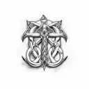 A doctor's symbol intertwined with Poseidon's trident tattoo design idea
