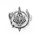 A doctor's symbol intertwined with Poseidon's trident tattoo design idea