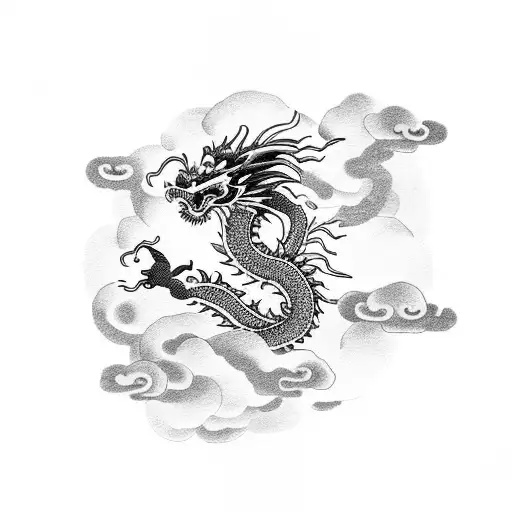 Chinese Dragon with Crysanthemum, clouds and phoenix tattoo design idea