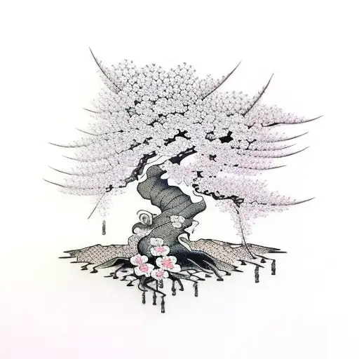 baby Cherry Blossom bonsai tree tattoo design idea