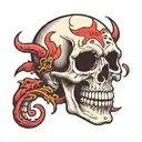 skull with small devil peeking out behind it tattoo design idea