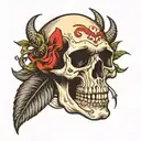 skull with small devil peeking out behind it tattoo design idea