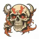 skull with small devil peeking out behind it tattoo design idea