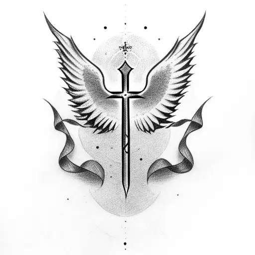 Christian Cross with Angel Wings and Dots underneath tattoo design idea