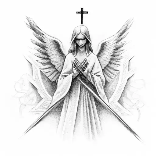 Christian Cross with Angel Wings and design underneath tattoo design idea