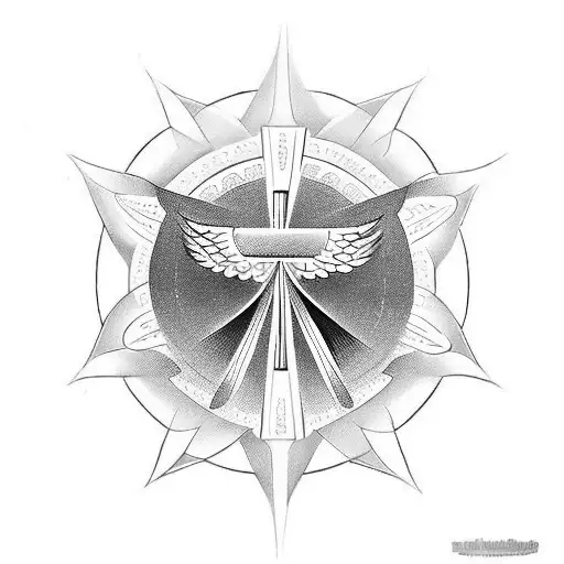 Christian Cross with Angel Wings and flower design underneath tattoo design idea