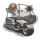 A lawnmower cutting through a basketball court, merging the client's occupation and passion for basketball tattoo design idea