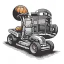A lawnmower cutting through a basketball court, merging the client's occupation and passion for basketball tattoo design idea
