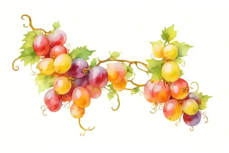 Grapes and flowers intertwined tattoo design idea