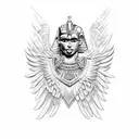 half Aztec thunderbird and half Egyptian sphinx with wings  tattoo design idea