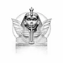 half Egyptian winged sphinx and half  Aztec winged sphinx in front of Aztec and Egyptian pyramids tattoo design idea