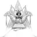 Egyptian sphinx with wings in front of Aztec and Egyptian pyramids tattoo design idea