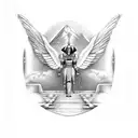 Egyptian sphinx with wings in front of Aztec and Egyptian pyramids tattoo design idea