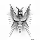 Egyptian sphinx with wings in front of Aztec and Egyptian pyramids tattoo design idea
