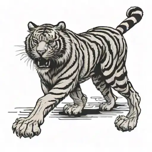 black and gray full body tiger crawling  tattoo design idea