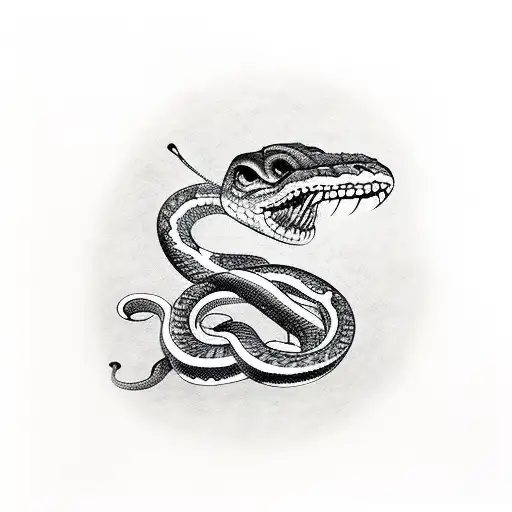 Snake without skin with big teeth tattoo design idea