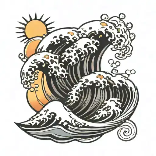 wave with sun tattoo tattoo design idea